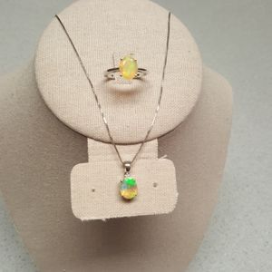 Ethiopian Opal Solitaire Ring & Pendant Set